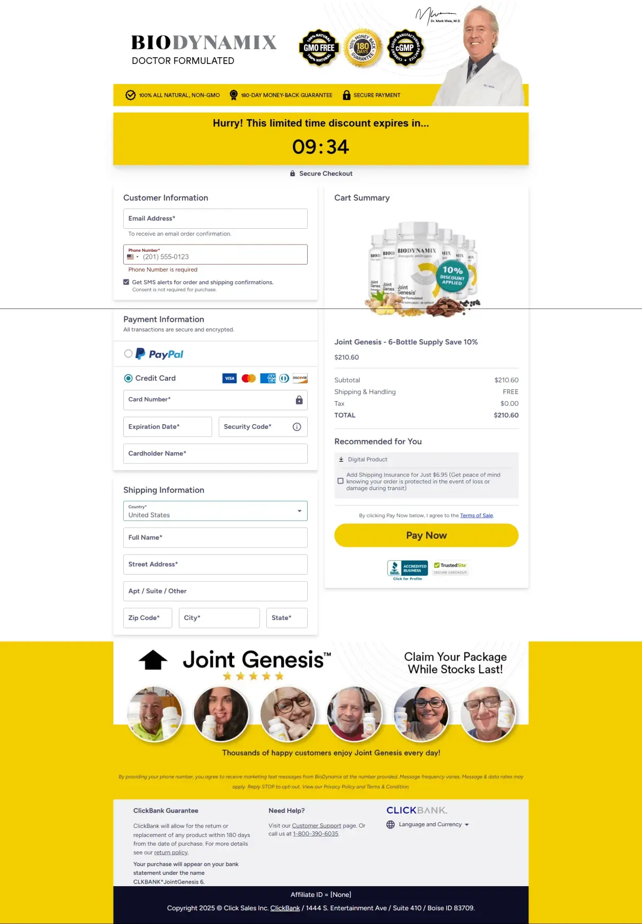 Joint Genesis Checkout Page